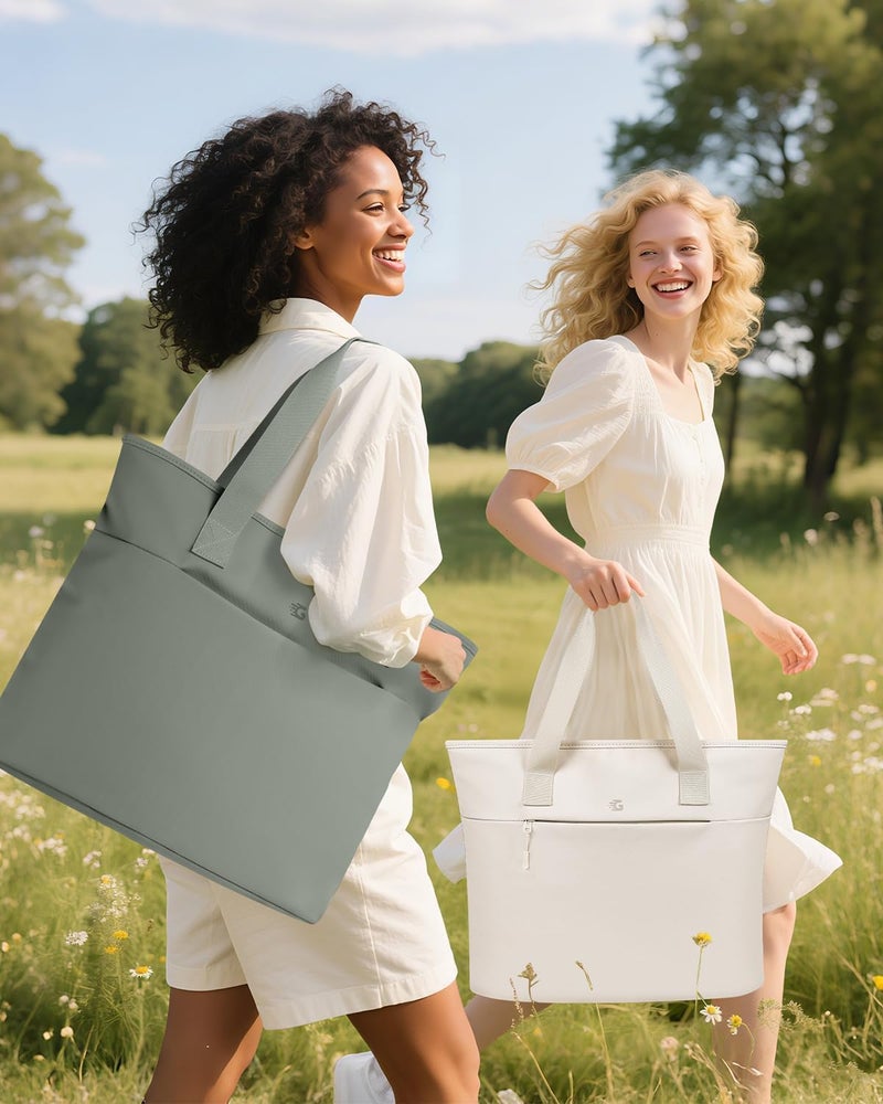 GLORIEROO 2-in-1 Cooler Bags Insulated for Women, Insulated Tote with 15.6 Inch Laptop Compartment, Large Capacity Computer Handbag for Work, Nurse, Office, Outdoor, Beach,Gym (Beige) - Image 3