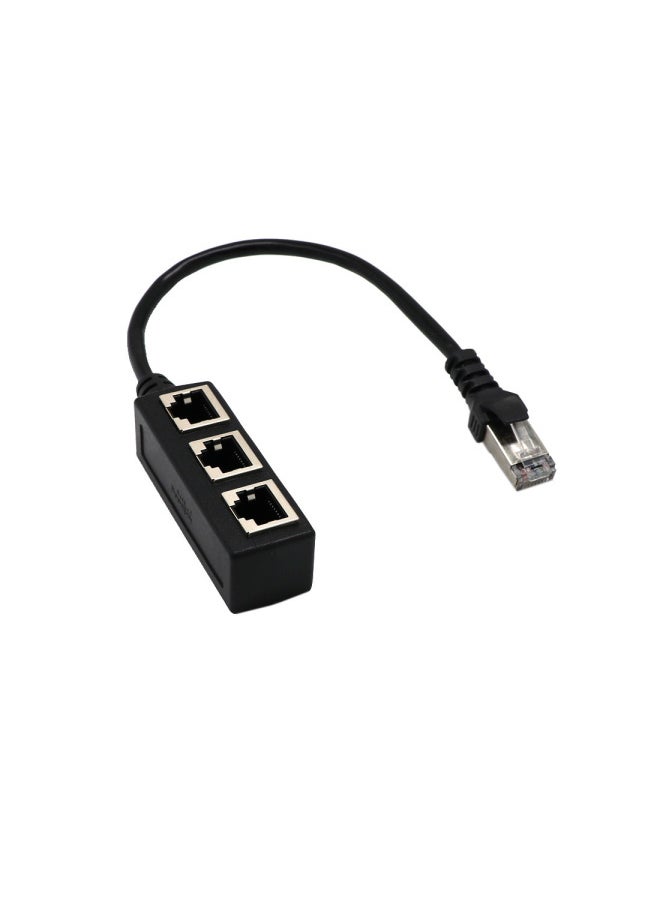 Generic RJ45 Extension Cable One Minute Three Network Cable Adapter Cable One Male 3 Bus CATE6 Cable-Color:Black  - Image 1