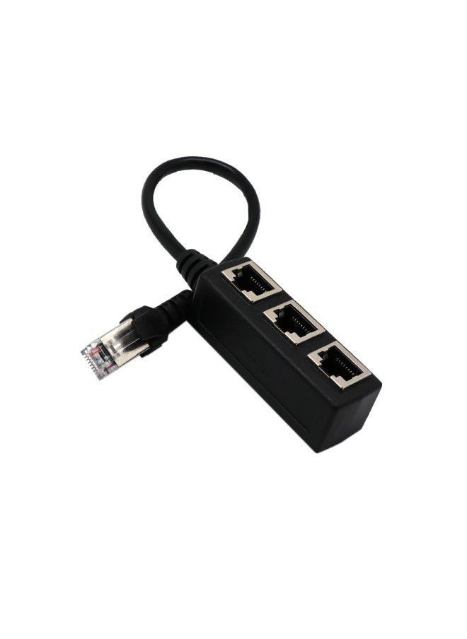Generic RJ45 Extension Cable One Minute Three Network Cable Adapter Cable One Male 3 Bus CATE6 Cable-Color:Black  - Image 2