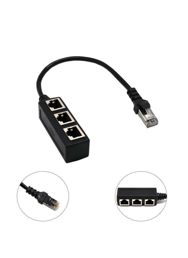 Generic RJ45 Extension Cable One Minute Three Network Cable Adapter Cable One Male 3 Bus CATE6 Cable-Color:Black  - Image 4
