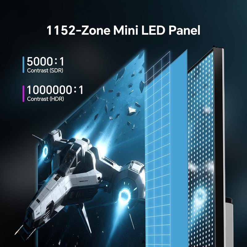 KTC QHD Mini LED Monitor 27 Inch, 1440P 180Hz Gaming PC Monitor, HDR 1400, HDMI2.0, DP1.4, USB, Swivel/Height/Pivot/Tilt Adjustable, VESA Wall Mount, White, M27T6 - Image 3