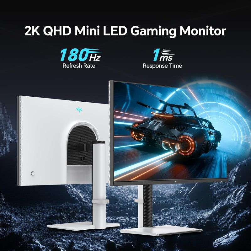 KTC QHD Mini LED Monitor 27 Inch, 1440P 180Hz Gaming PC Monitor, HDR 1400, HDMI2.0, DP1.4, USB, Swivel/Height/Pivot/Tilt Adjustable, VESA Wall Mount, White, M27T6 - Image 2