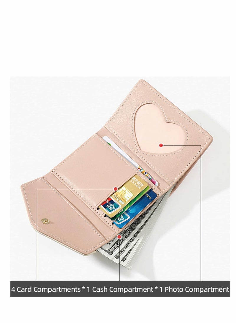Women Girls Wallet, Flower Tri-Fold Wallet, PU Leather Purse, Slim Short Wallet, Small Trifold Cash Card Holder Bag (Pink) - Image 2