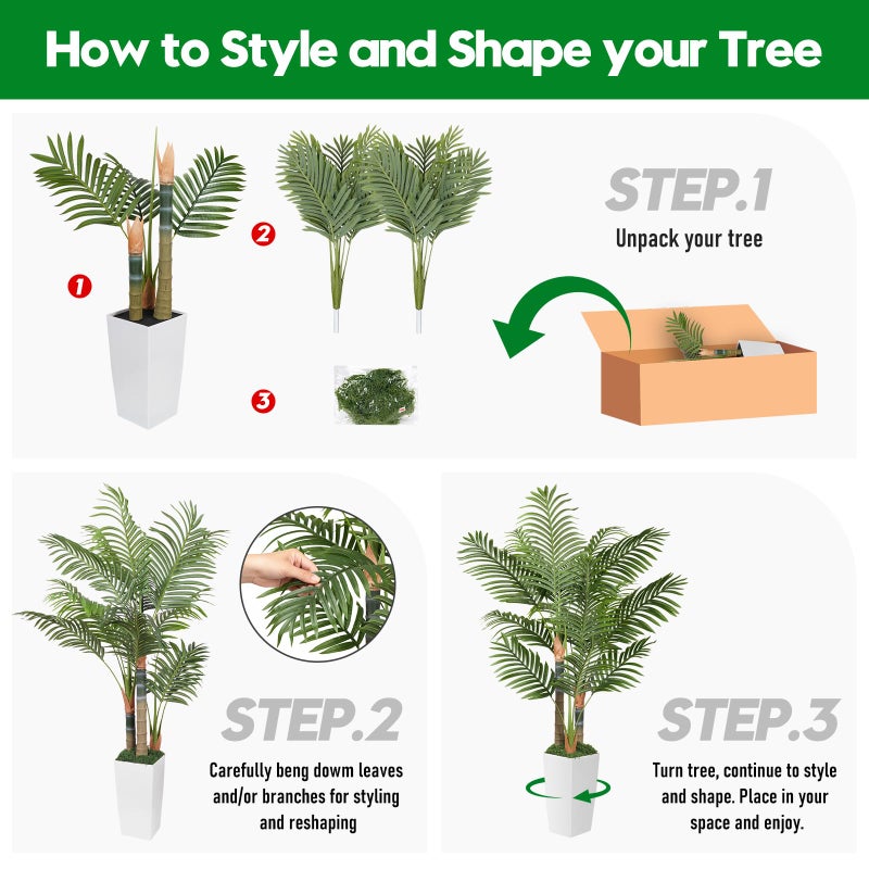 EOOIO 5ft Artificial Palm Tree Indoor Plant with White Tall Planter, Faux Silk Tropical Areca Floor Plant in Pot, Artificial Plants with Lifelike Leaves for Home Office Decor - Image 4