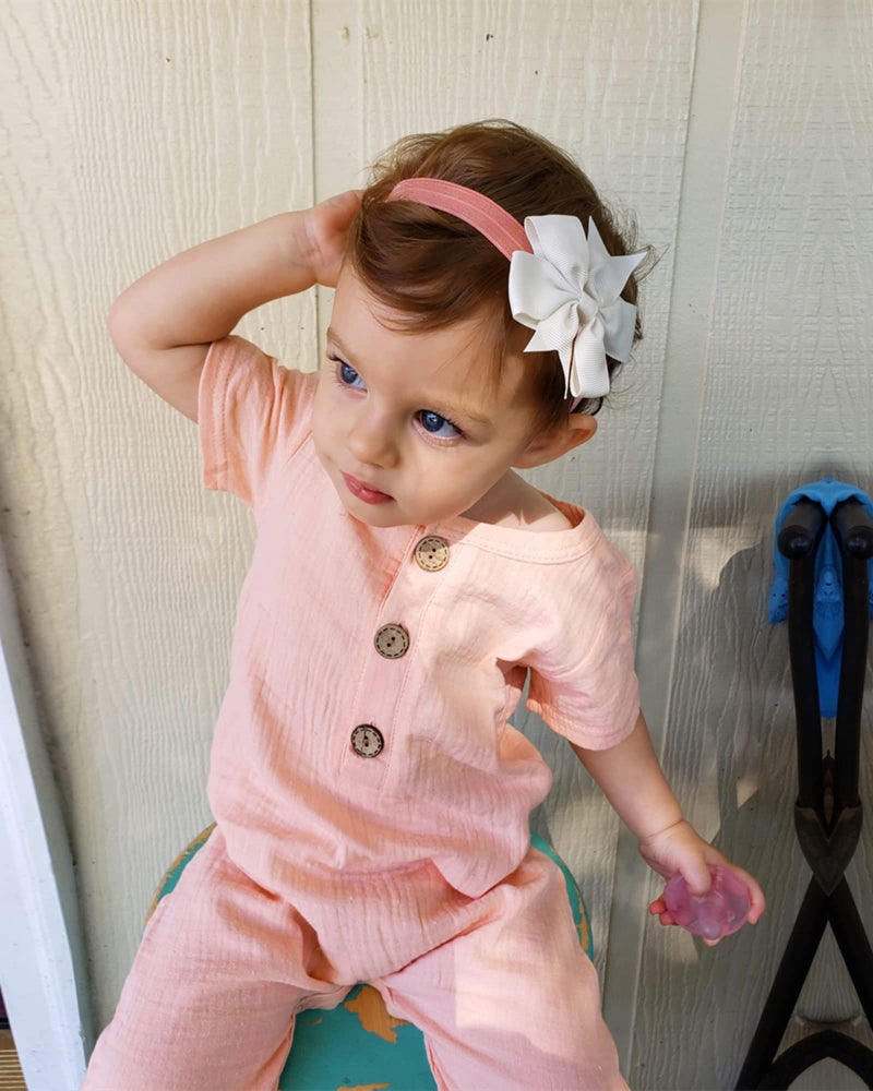 Saeaby Baby Girl Clothes Summer Outfit Infant Pink Jumpsuit Short Sleeve Romper Bodysuit Newborn Clothes One Pieces Outfit for Baby Girl 0-3 Months - Image 2