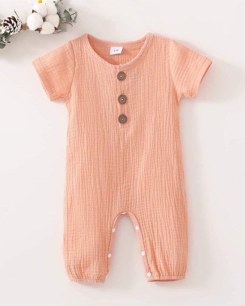 Saeaby Baby Girl Clothes Summer Outfit Infant Pink Jumpsuit Short Sleeve Romper Bodysuit Newborn Clothes One Pieces Outfit for Baby Girl 0-3 Months - Image 5