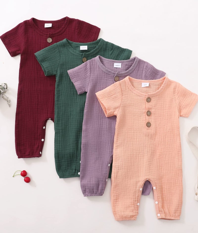 Saeaby Baby Girl Clothes Summer Outfit Infant Pink Jumpsuit Short Sleeve Romper Bodysuit Newborn Clothes One Pieces Outfit for Baby Girl 0-3 Months - Image 4