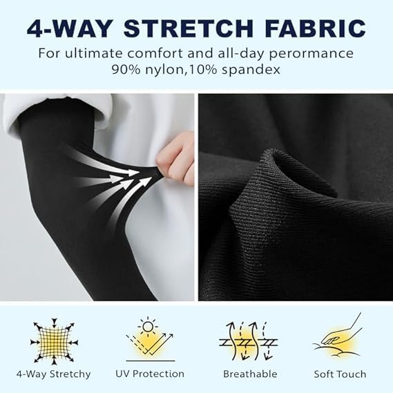 Azaria Hand Gloves for Sun Protection Arm Sleeves for Men & Women, UPF 50 Arm Cover for Biking, Cricket, Cycling, Golf & Outdoor Sports, Arm Protection Sleeves for Women (Black & White Color - 2 Pair) - Image 5