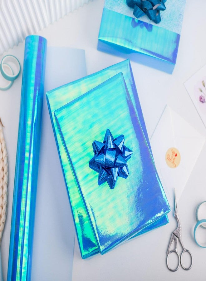 Yarcony Metallic Iridescent Wrapping Paper - 17Inch x 33Feet - Blue Iridescence Holographic Pattern Boy Fairy Gift Wrap Present Paper for Birthday Wedding Bridal Shower Valentine's Day Mother's Day - Image 2