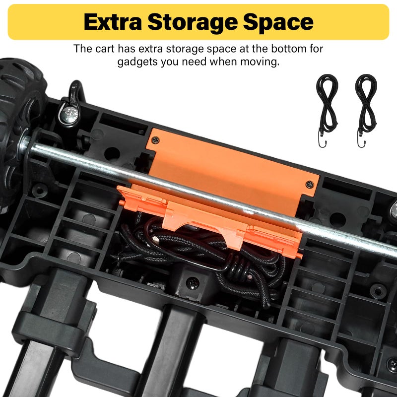 TROOZY Folding Hand Truck 500 LB, Portable Heavy Duty Dolly Cart with 4 Wheels (2 with Brake) & Extendable 26" Plate, Collapsible Luggage Trolley with 2 Elastic Straps for Travel, Moving, Camping - Image 4