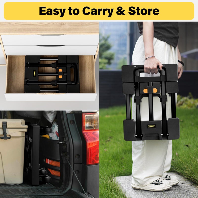 TROOZY Folding Hand Truck 500 LB, Portable Heavy Duty Dolly Cart with 4 Wheels (2 with Brake) & Extendable 26" Plate, Collapsible Luggage Trolley with 2 Elastic Straps for Travel, Moving, Camping - Image 5