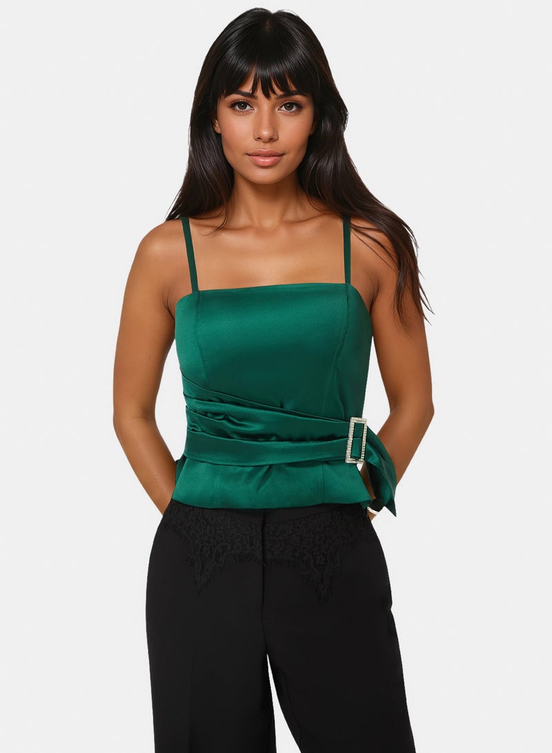 bebe Satin Rhinestone Buckle Corset Top - Image 4