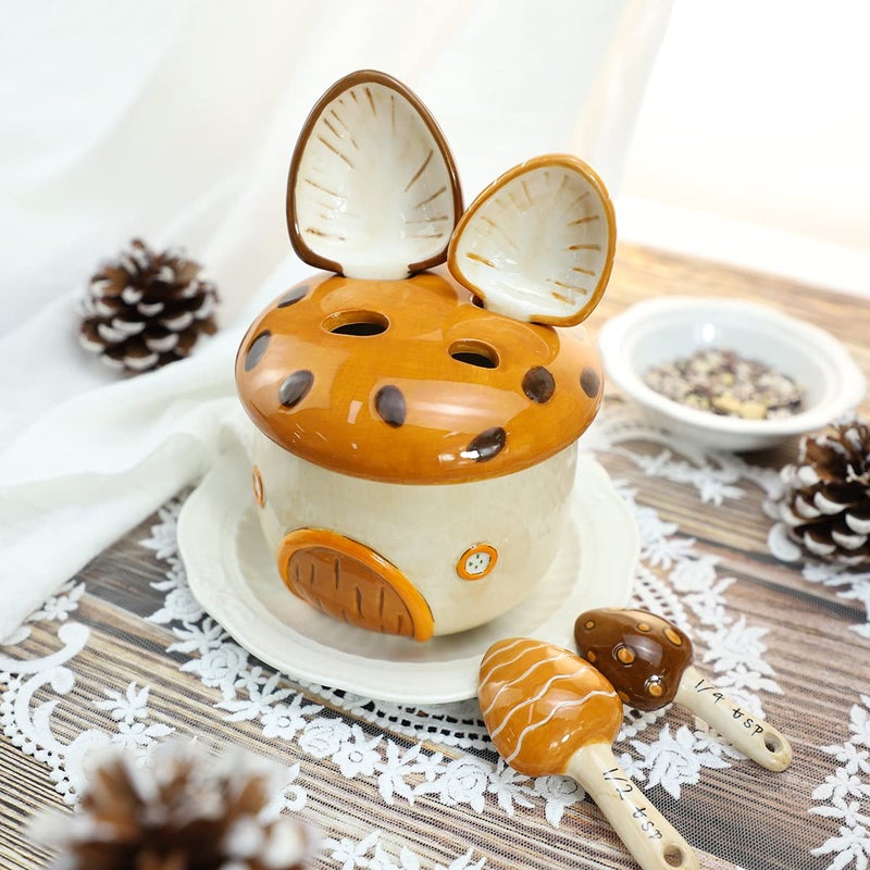 Sizikato 4pcs Porcelain Measuring Spoons with Base, Cartoon Mushroom House Shape - Image 3