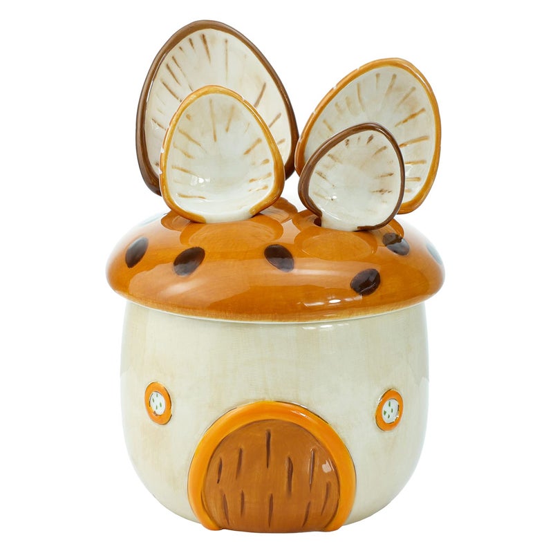 Sizikato 4pcs Porcelain Measuring Spoons with Base, Cartoon Mushroom House Shape - Image 1
