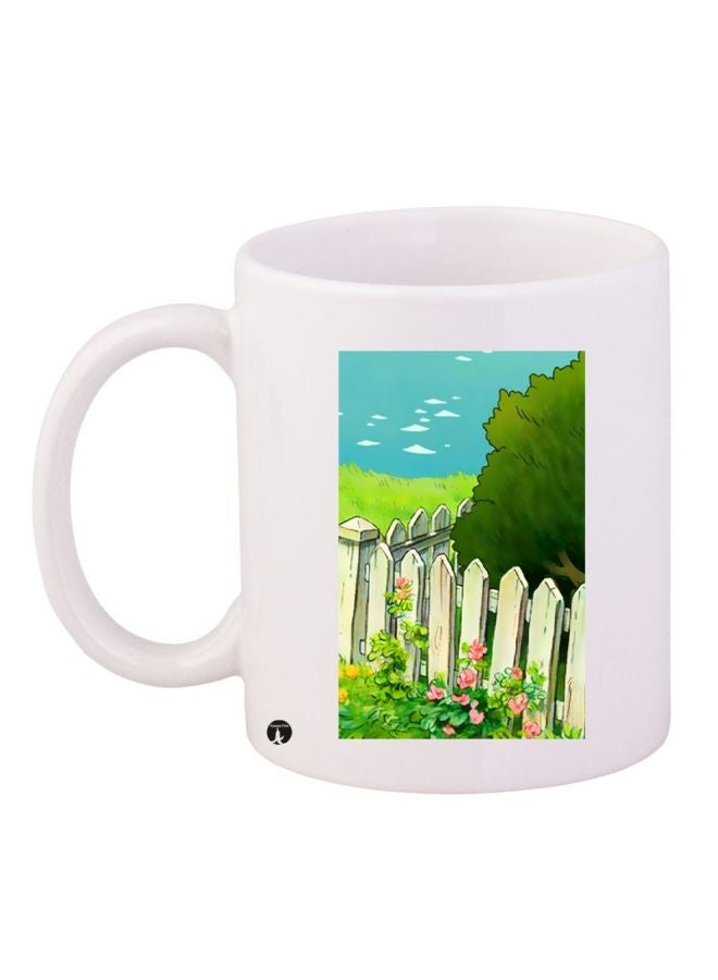 RYN Landscape Printed Coffee Mug White/Green/Blue 11ounce