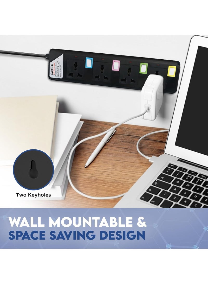 DANEEN 4 in 1 Universal Power Strips Extension Cord 4 Outlets with individual Switches, 10A Fused UK 3 PIN Plug, Surge Protector (5Meter, 3-Core) - Black - Image 5