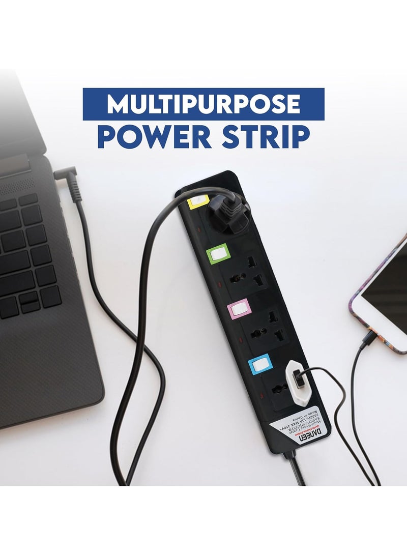 DANEEN 4 in 1 Universal Power Strips Extension Cord 4 Outlets with individual Switches, 10A Fused UK 3 PIN Plug, Surge Protector (5Meter, 3-Core) - Black - Image 3