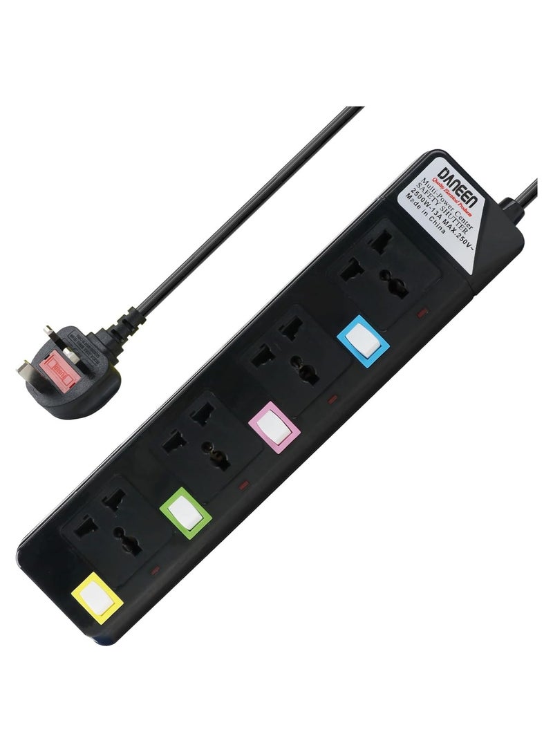 DANEEN 4 in 1 Universal Power Strips Extension Cord 4 Outlets with individual Switches, 10A Fused UK 3 PIN Plug, Surge Protector (5Meter, 3-Core) - Black - Image 2