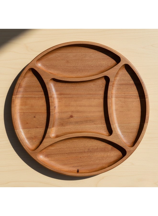CASA HOME Premium Round Wooden Divided Serving Tray – Natural Wood Snack & Nut Platter for Dates, Sweets & Table Serving - Image 1