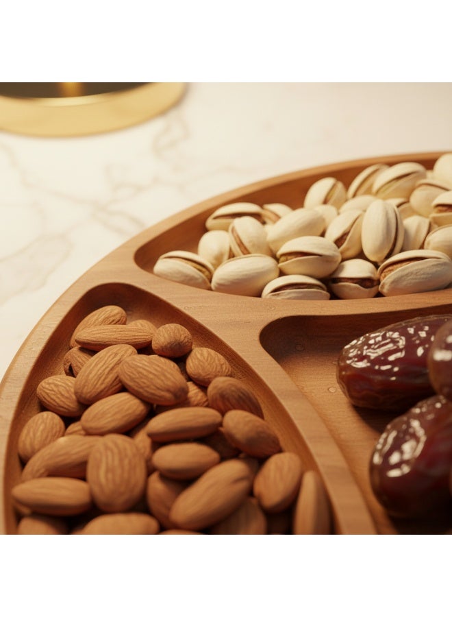 CASA HOME Premium Round Wooden Divided Serving Tray – Natural Wood Snack & Nut Platter for Dates, Sweets & Table Serving - Image 2