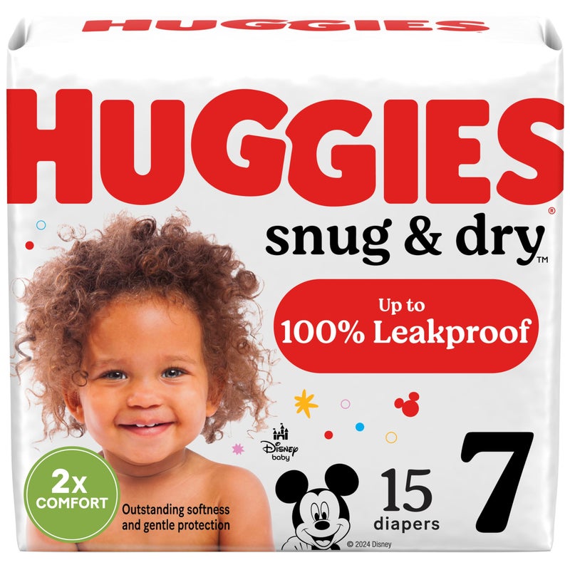 HUGGIES حفاضات هاجيز الحجم 7، حفاضات مريحة وجافة للأطفال، الحجم 7 (41+ رطل)، 15 قطعة، قد يختلف التعبئة والتغليف - Image 1
