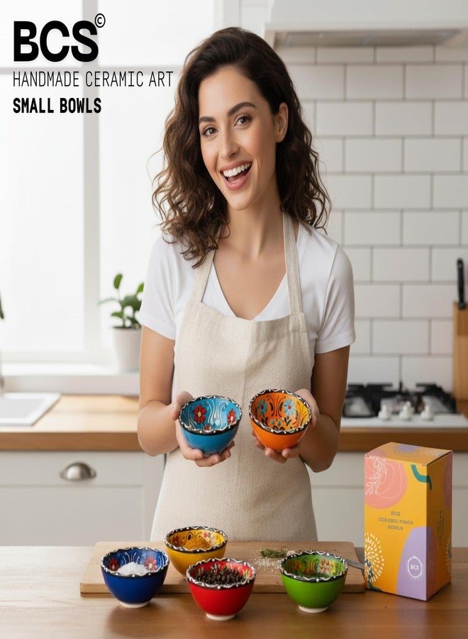 BCS Ceramic Pinch Bowls Set of 6, Small Bowls for Dipping - Cooking Prep & Charcuterie Board, Soy Sauce Dish, Multicolor Handmade Decorative Serving Dishes (3.2'' - 3 oz) - Image 5