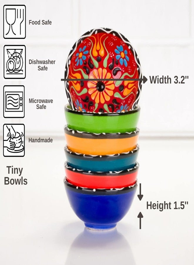 BCS Ceramic Pinch Bowls Set of 6, Small Bowls for Dipping - Cooking Prep & Charcuterie Board, Soy Sauce Dish, Multicolor Handmade Decorative Serving Dishes (3.2'' - 3 oz) - Image 3