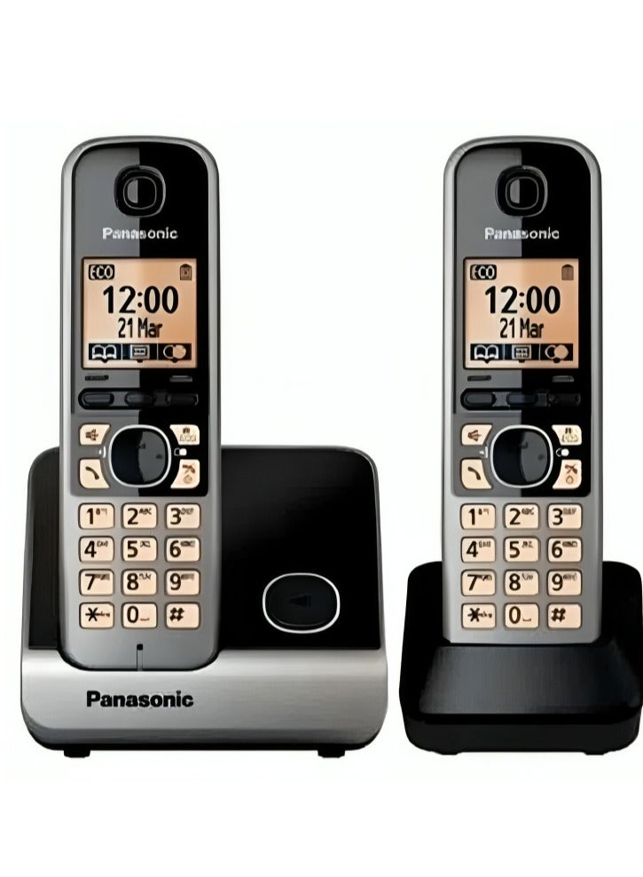 باناسونيك نظام هاتف باناسونيك اللاسلكي القابل للتمدد مع شاشة بإضاءة خلفية كهرمانية 2 سماعة هاتف- KX-TG6712 - Image 2
