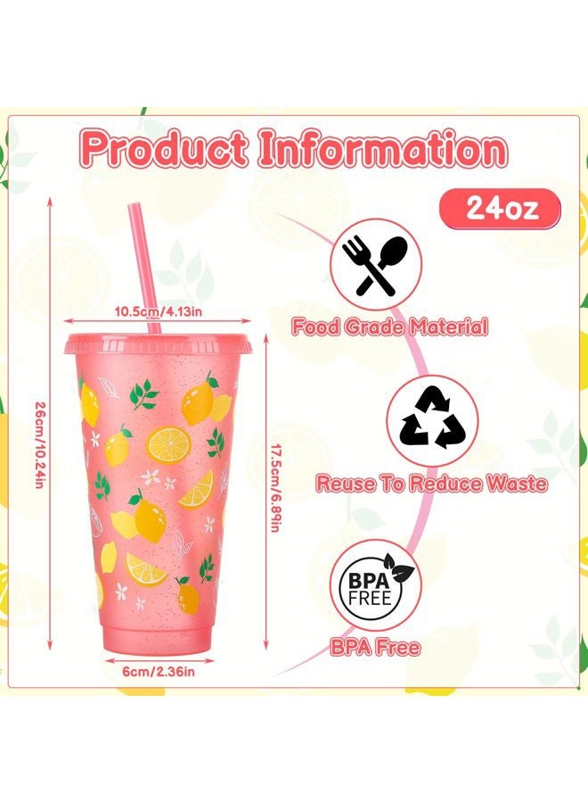 Ovveroche 12 Pcs Lemon Cups with Lids and Straws, 24 OZ Reusable Drinking Cups Bulk for Summer Fruit Party Birthday Baby Shower Supplies - Image 2