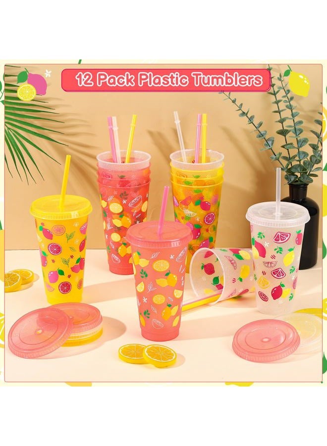 Ovveroche 12 Pcs Lemon Cups with Lids and Straws, 24 OZ Reusable Drinking Cups Bulk for Summer Fruit Party Birthday Baby Shower Supplies - Image 4