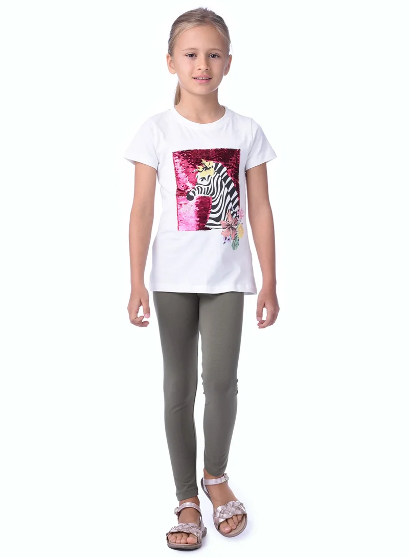 victor and jane Girls’ 2-Piece Outfit Set - (2-8 Years) Offwhite Tee & Olive Legging