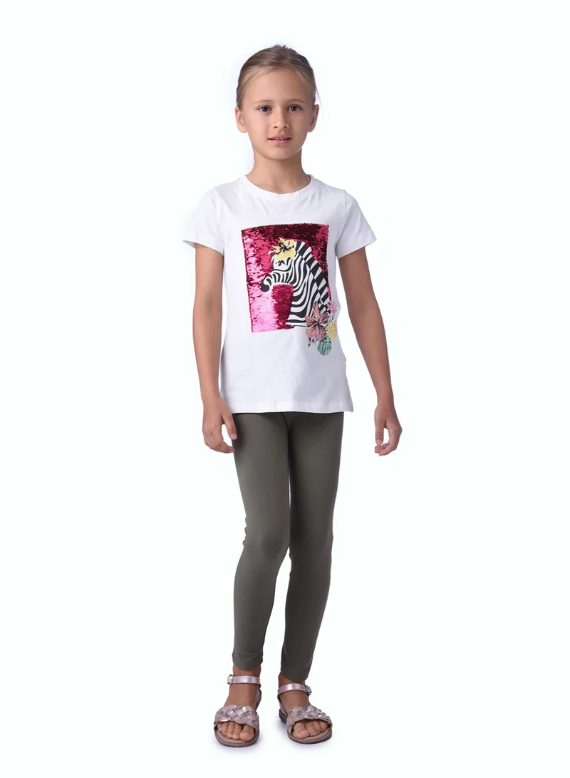 victor and jane Girls’ 2-Piece Outfit Set - (2-8 Years) Offwhite Tee & Olive Legging