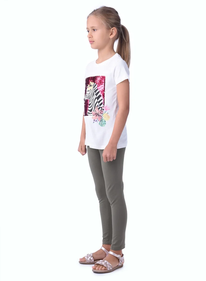 victor and jane Girls’ 2-Piece Outfit Set - (2-8 Years) Offwhite Tee & Olive Legging