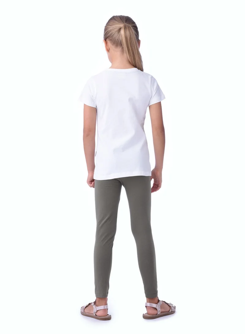 victor and jane Girls’ 2-Piece Outfit Set - (2-8 Years) Offwhite Tee & Olive Legging