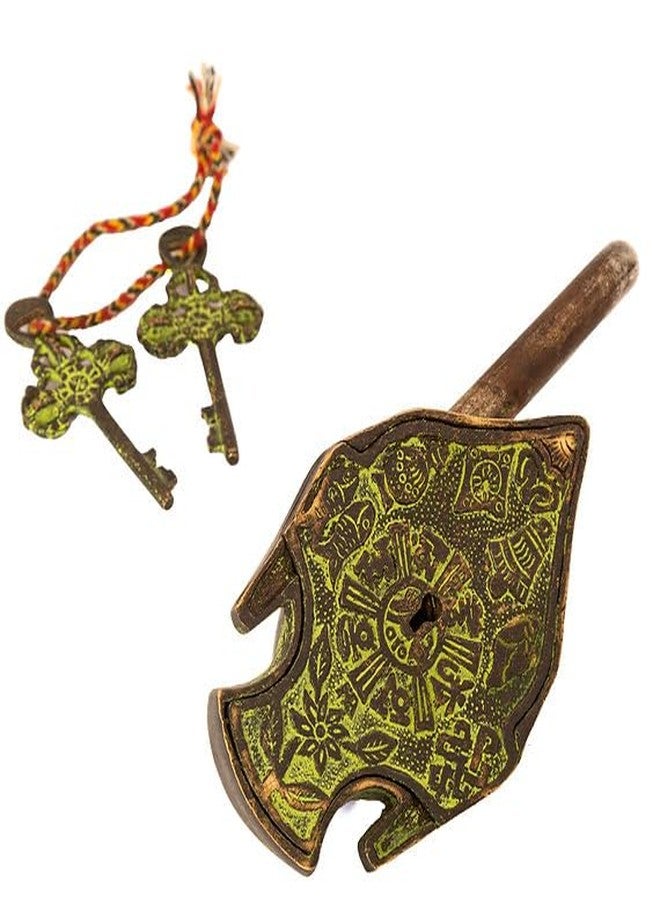Rhapsodically Made Pure Brass Buddha Lock with 2 Keys | Antique Style Brass Padlock for Door, Gate, Almirah & Home Décor | Handcrafted Buddha Face Lock for Protection, Positivity & Vastu | Vintage Brass Security Lock - Image 2