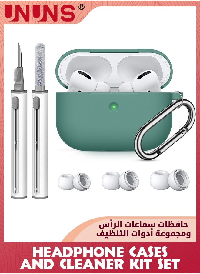 UNUNS - AirPods Pro Case Cover With Cleaner Kit And 3 Pairs Replacement Ear Tips(S/M/L),Soft Silicone Case Cover,Full Protective Case With Keychain,Front LED Visible-Pine Green - Image 1
