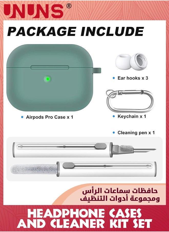 UNUNS - AirPods Pro Case Cover With Cleaner Kit And 3 Pairs Replacement Ear Tips(S/M/L),Soft Silicone Case Cover,Full Protective Case With Keychain,Front LED Visible-Pine Green - Image 1