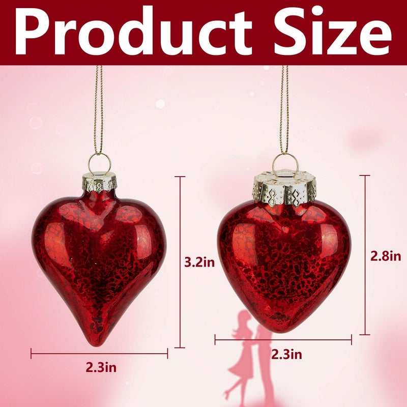 LFUTARI 6 Pcs Valentine's Day Heart Glass Ornaments, 2 Style Antique Red Mercury Glass Heart Ornament, Romantic Love Hearts Shaped Baubles for Party Valentines Wedding Anniversary Christmas Tree Decor - Image 2