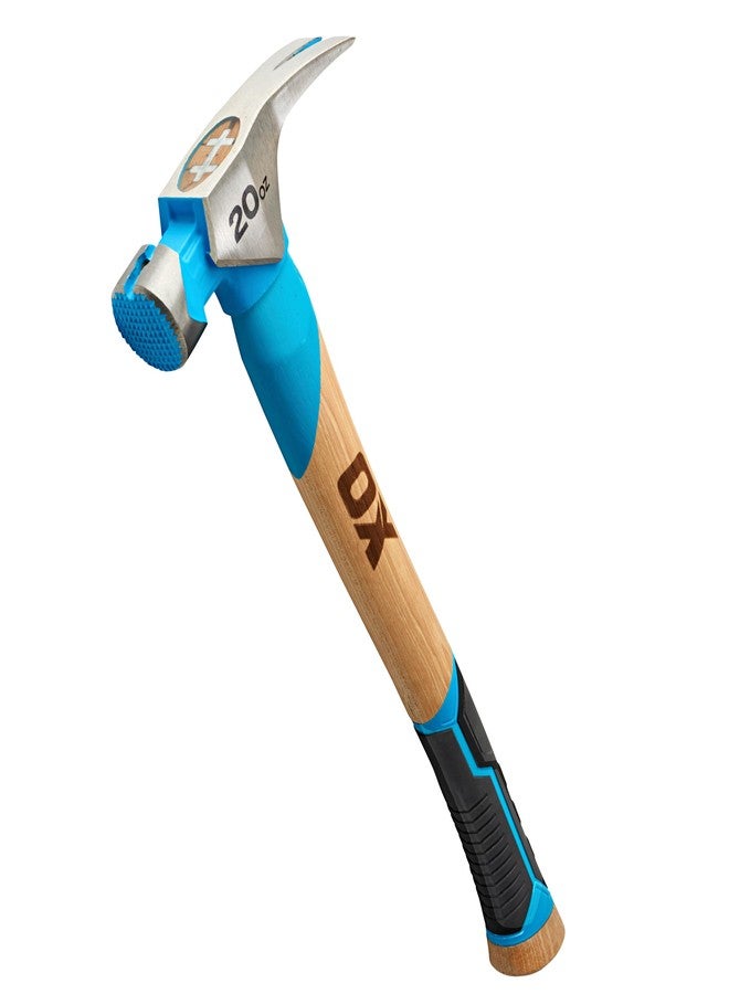 OX Tools Pro 20oz Milled Face Framing Hammer | Curved Hickory Handle with TPR Rubber Grip I Magnetic Nail Holder I Straight RIP Claw for Demolition & Nail Puller - Image 1