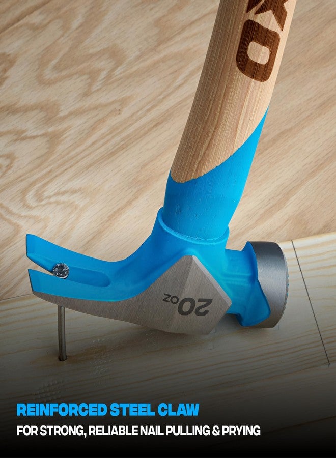OX Tools Pro 20oz Milled Face Framing Hammer | Curved Hickory Handle with TPR Rubber Grip I Magnetic Nail Holder I Straight RIP Claw for Demolition & Nail Puller - Image 4