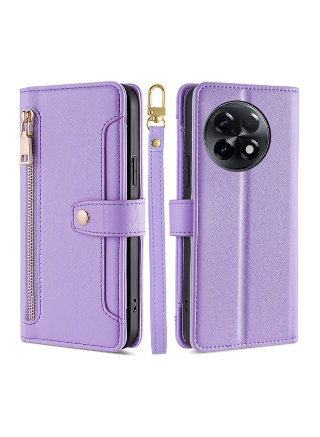 HuHa Case Cover For For OnePlus Ace 2/11R Sheep Texture Cross-body Zipper Wallet Leather Phone Case(Purple) 