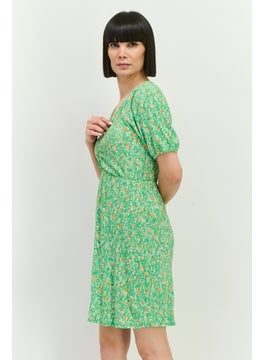 MANGO Women Floral Printed Mini Dress, Green Combo  - Image 2