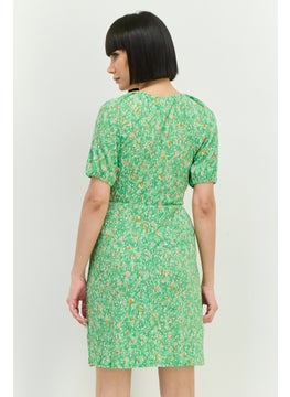 MANGO Women Floral Printed Mini Dress, Green Combo  - Image 3