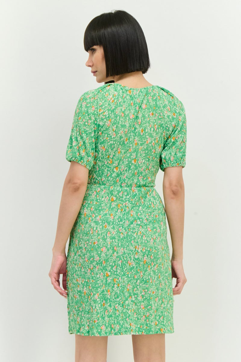 MANGO فستان ميني مزخرف بالورود للنساء، مجموعة خضراء - Image 3