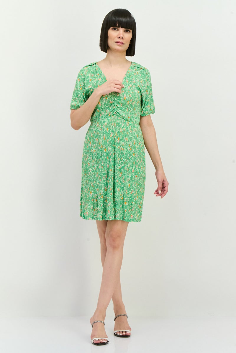 MANGO فستان ميني مزخرف بالورود للنساء، مجموعة خضراء - Image 4