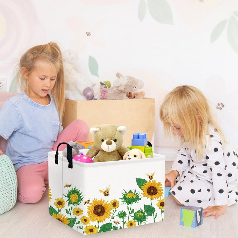 FXOCSHE FXOLCSHE Rectangular Sunflower basketWaterproof Canvas kids Laundry Nursery HamperStorage Baskets for BedroomYellow HamperGift BasketsrSunflower - Image 2