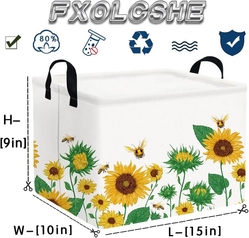 FXOCSHE FXOLCSHE Rectangular Sunflower basketWaterproof Canvas kids Laundry Nursery HamperStorage Baskets for BedroomYellow HamperGift BasketsrSunflower - Image 3