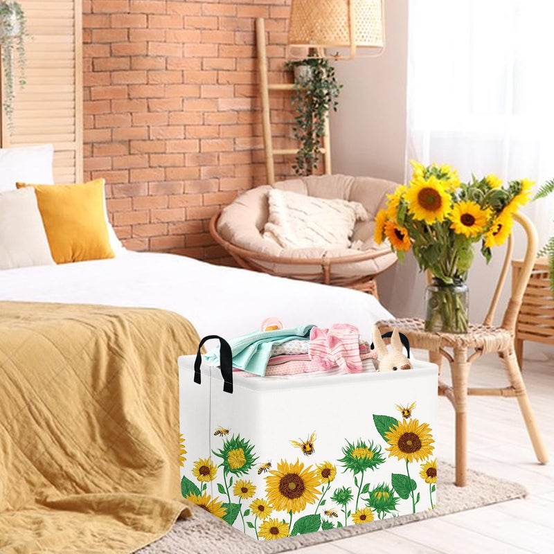 FXOCSHE FXOLCSHE Rectangular Sunflower basketWaterproof Canvas kids Laundry Nursery HamperStorage Baskets for BedroomYellow HamperGift BasketsrSunflower - Image 4