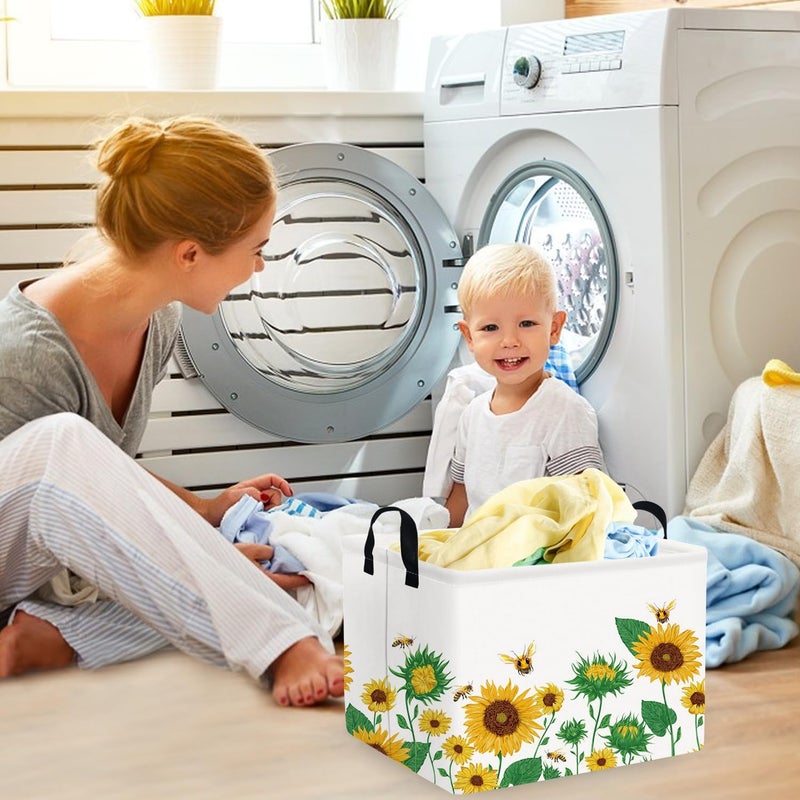 FXOCSHE FXOLCSHE Rectangular Sunflower basketWaterproof Canvas kids Laundry Nursery HamperStorage Baskets for BedroomYellow HamperGift BasketsrSunflower - Image 5
