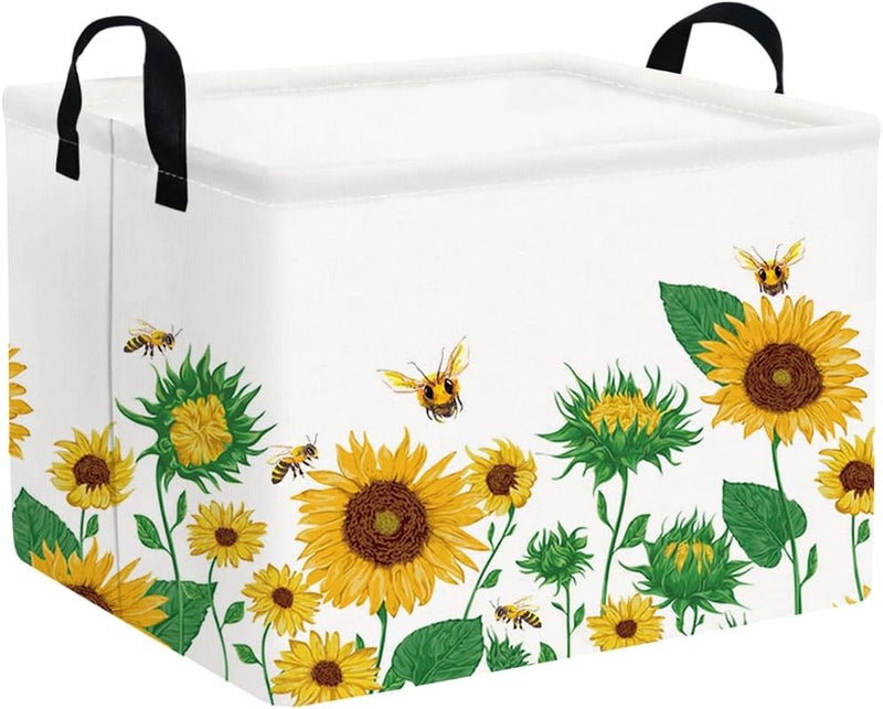 FXOCSHE FXOLCSHE Rectangular Sunflower basketWaterproof Canvas kids Laundry Nursery HamperStorage Baskets for BedroomYellow HamperGift BasketsrSunflower - Image 1